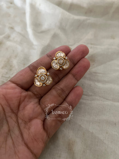 Purvika Polki Gold Finish Ear Studs Jewelry By Ranibaug