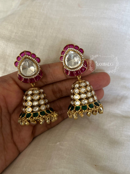 Purvika Polki Kundan Gold Finish Enamel Jhumkas By Ranibaug