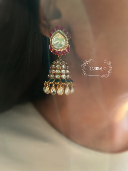Purvika Polki Kundan Gold Finish Enamel Jhumkas By Ranibaug