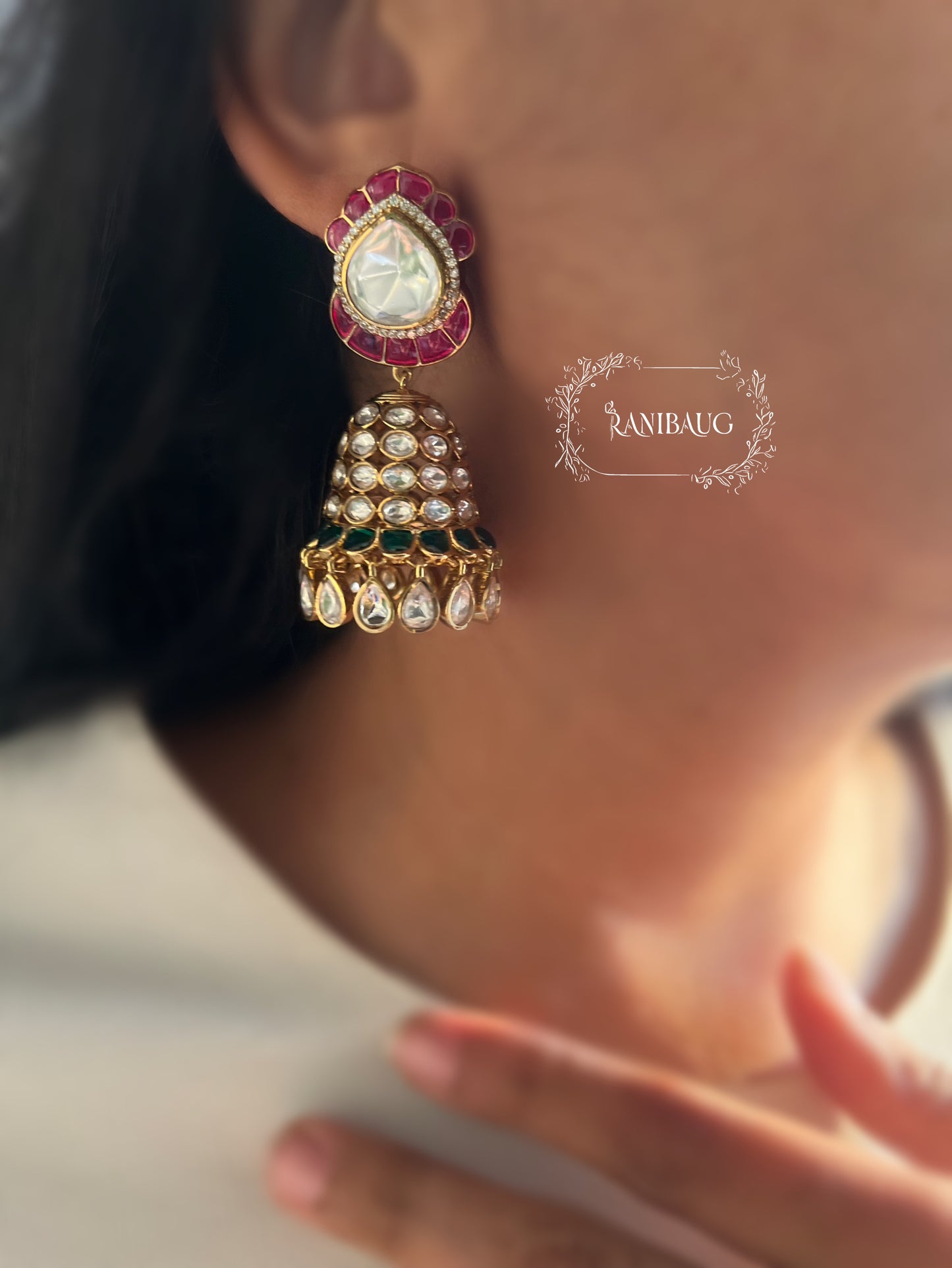 Purvika Polki Kundan Gold Finish Enamel Jhumkas By Ranibaug