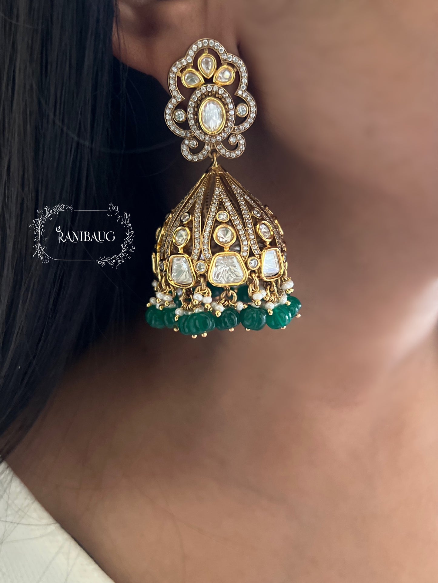 Raag Ethnic Gold Plate Jhumka Earrings by Ranibaug