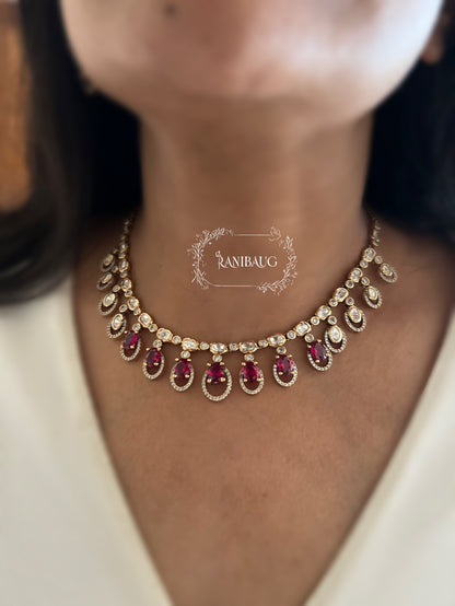 Raavina Polki Teardrop Gold Finish Designer Necklace Jewelry Set By Ranibaug