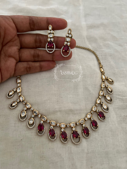 Raavina Polki Teardrop Gold Finish Designer Necklace Jewelry Set By Ranibaug