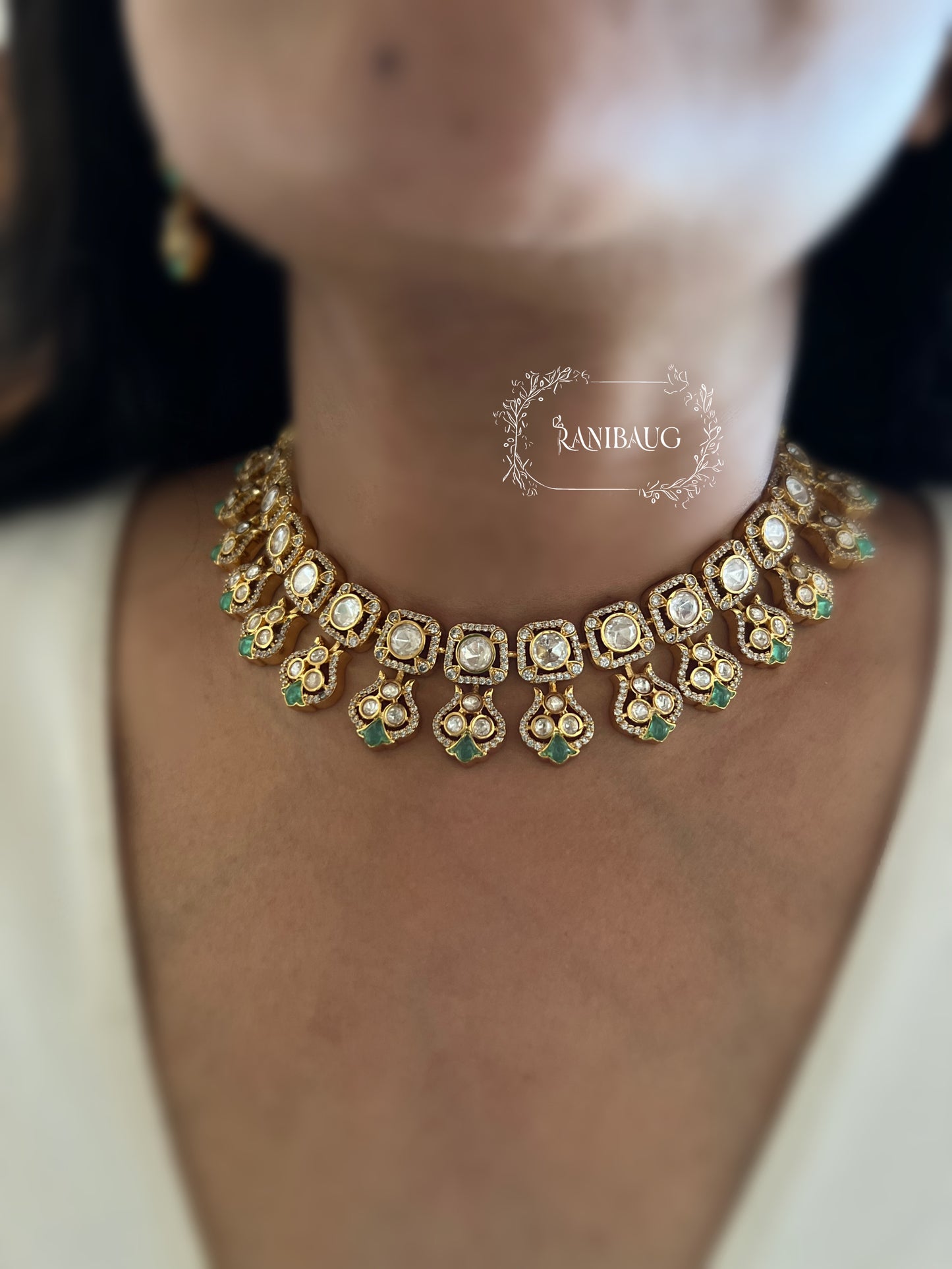 Raavya Royal Gold Finish Polki Necklace Set By Ranibaug