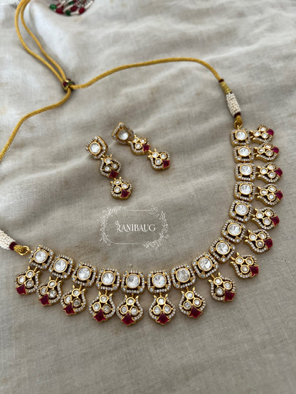 Raavya Royal Gold Finish Polki Necklace Set By Ranibaug