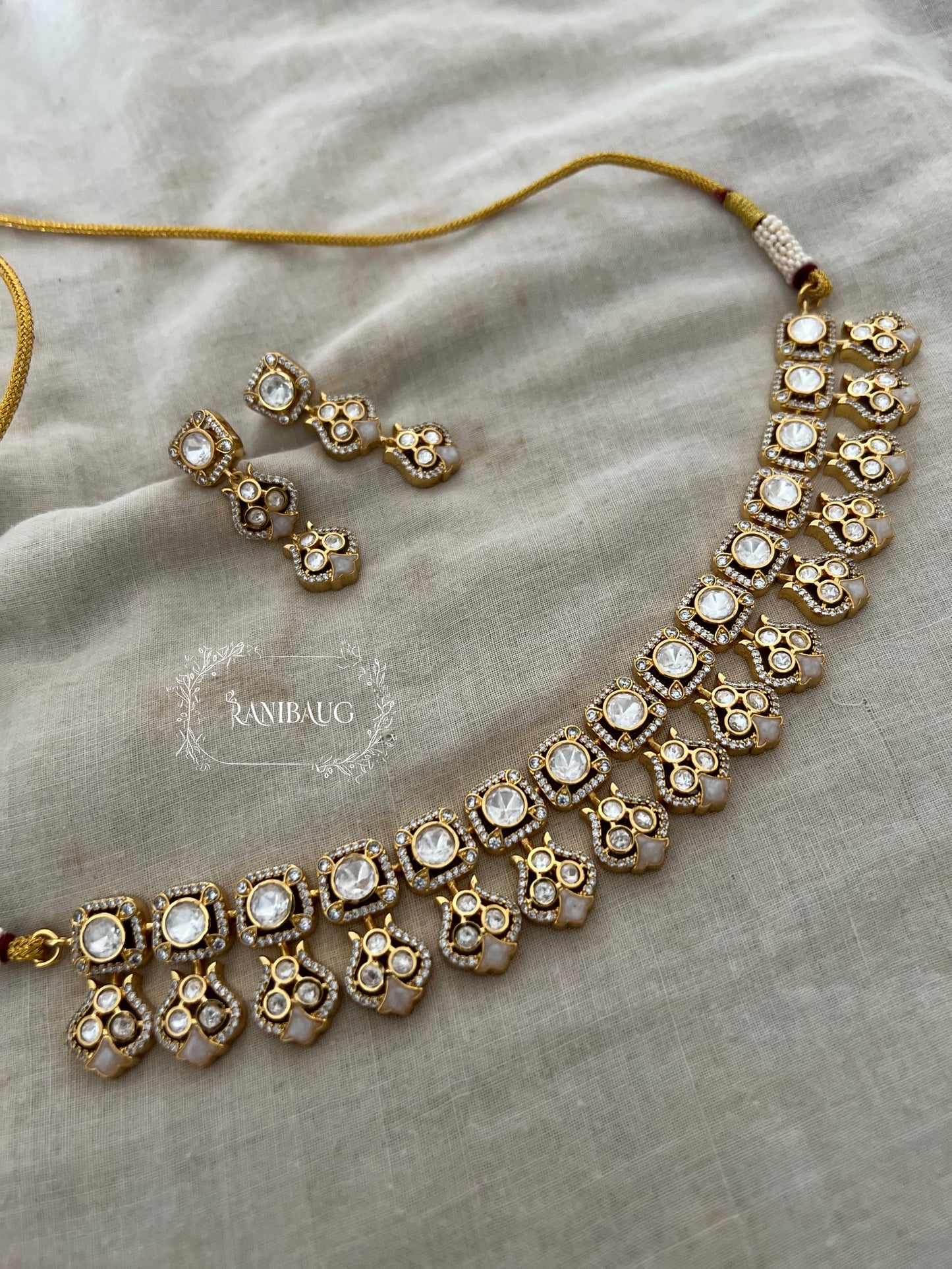Raavya Royal Gold Finish Polki Necklace Set By Ranibaug