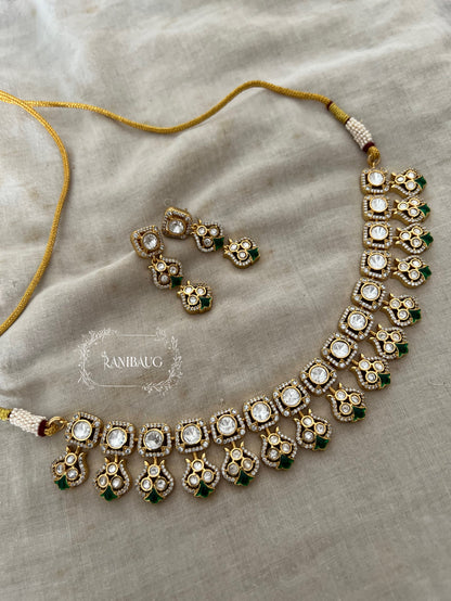 Raavya Royal Gold Finish Polki Necklace Set By Ranibaug