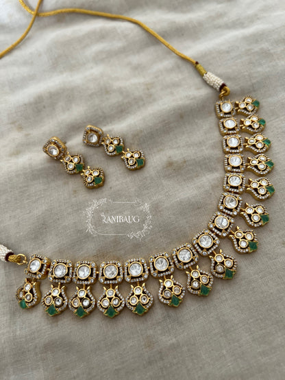 Raavya Royal Gold Finish Polki Necklace Set By Ranibaug