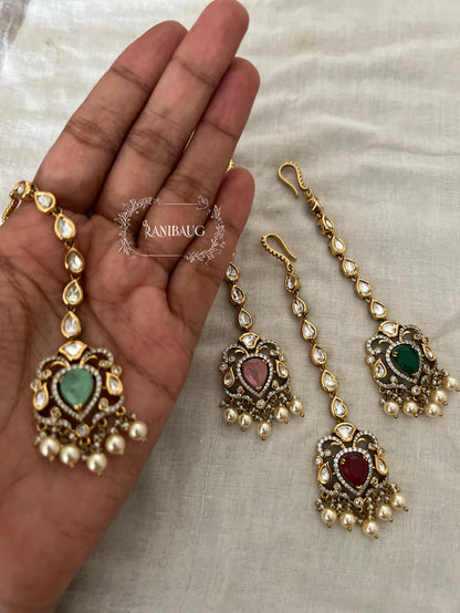 Radha Polki Kundan Pearl Adorned Gold Finish Festive Maang Tikka By Ranibaug