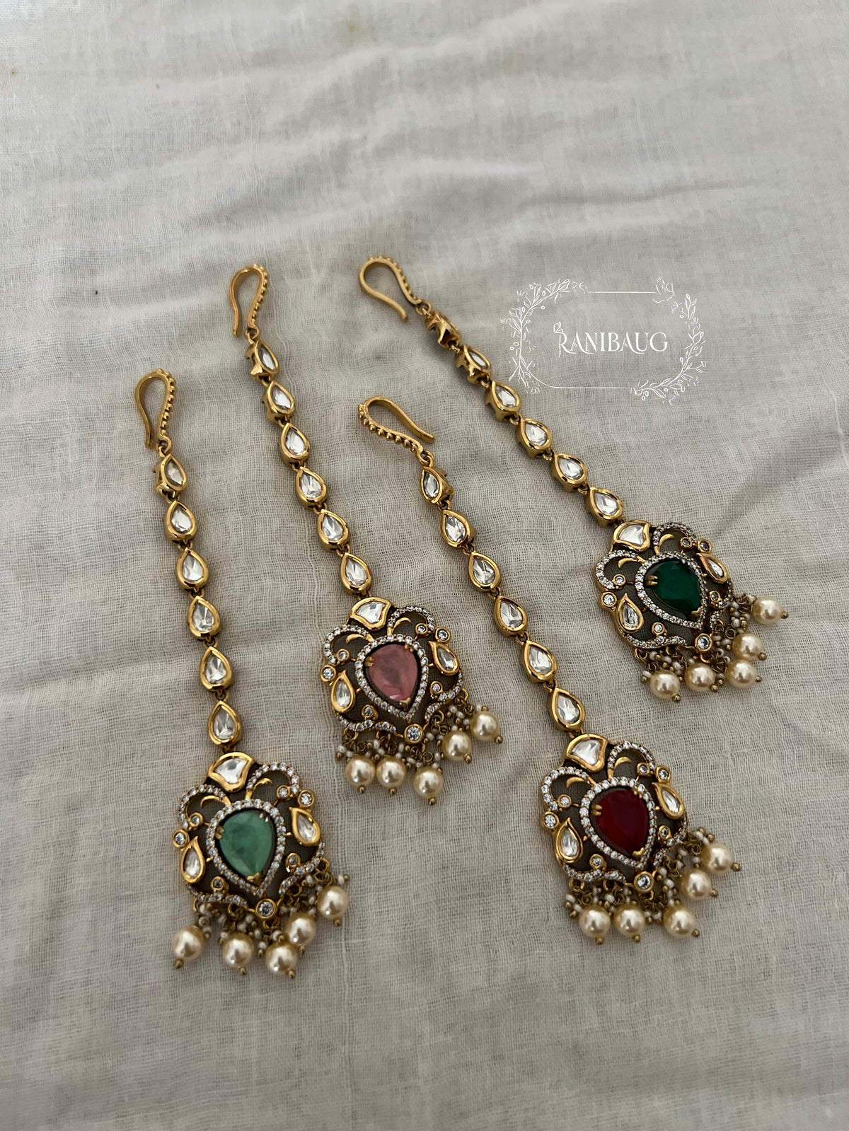 Radha Polki Kundan Pearl Adorned Gold Finish Festive Maang Tikka By Ranibaug