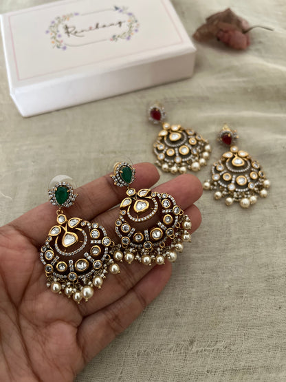 Rajasi Antique Gold Plated Polki Diamond Earrings by Ranibaug