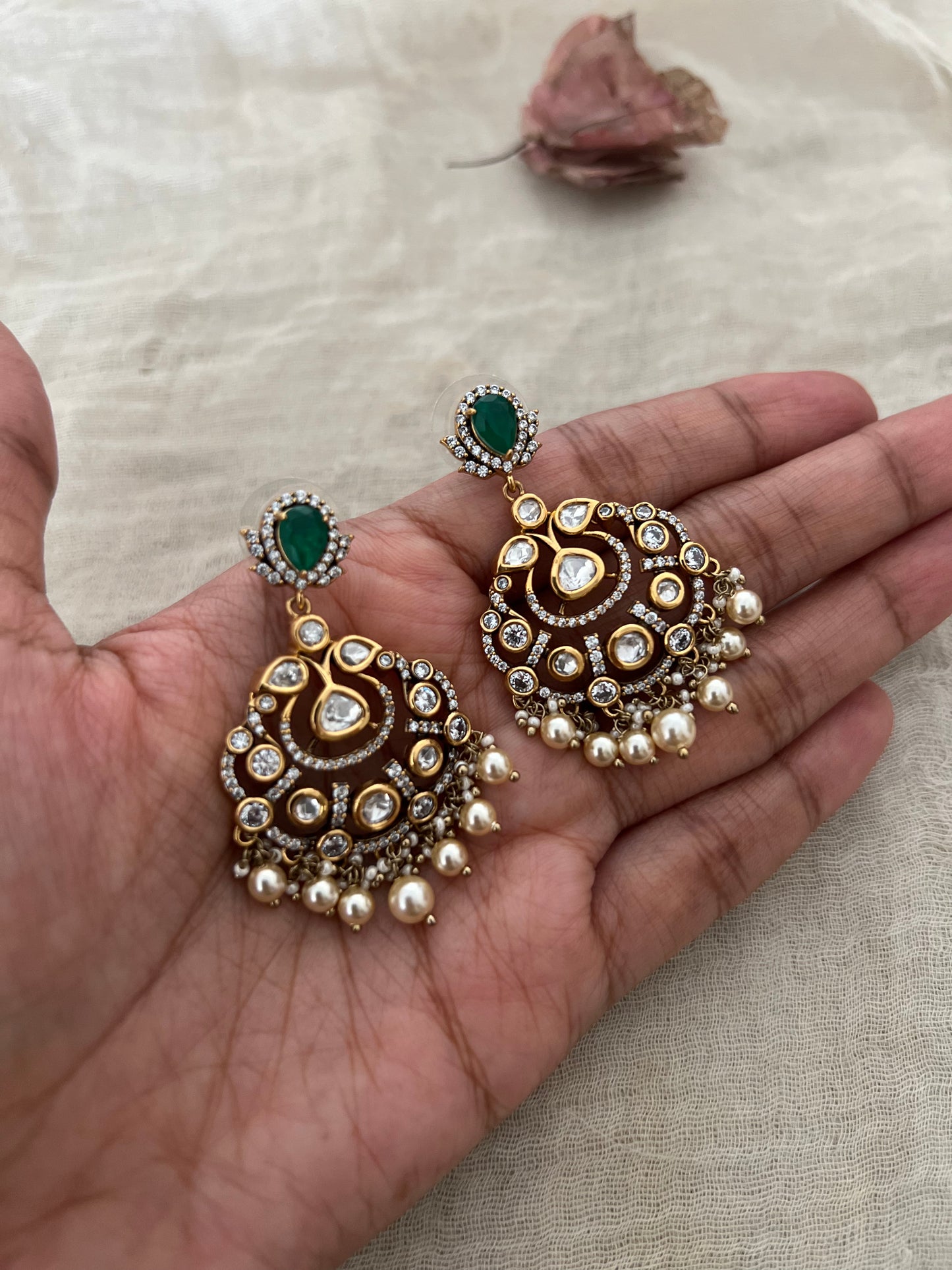 Rajasi Antique Gold Plated Polki Diamond Earrings by Ranibaug