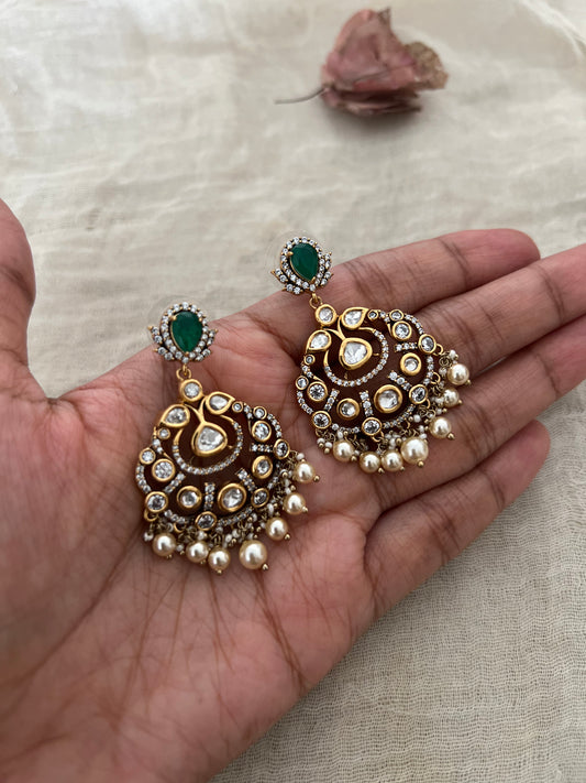 Rajasi Antique Gold Plated Polki Diamond Earrings by Ranibaug