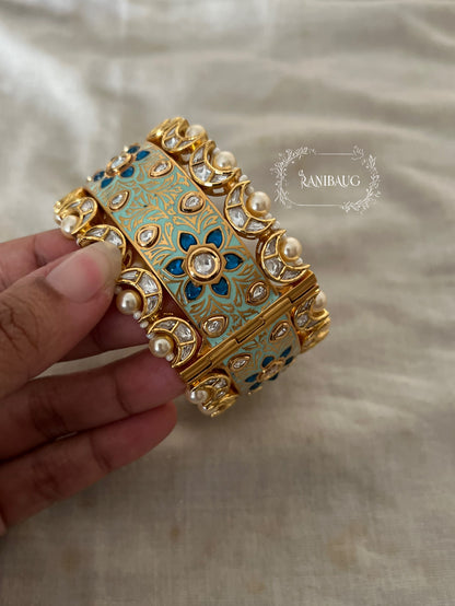 Rajasi Meenakari Gold Enamel Floral Vines Polki Studded Bangle For Festive Occasions By Ranibaug