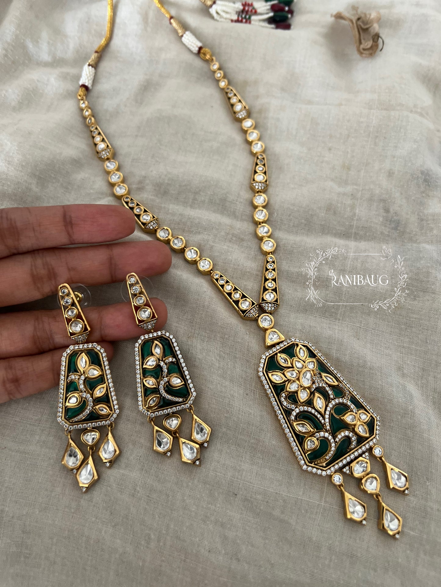 Rajeshwari Polki Kundan Gold Finish Necklace Set By Ranibaug Floral Meenakari | 2025 2026