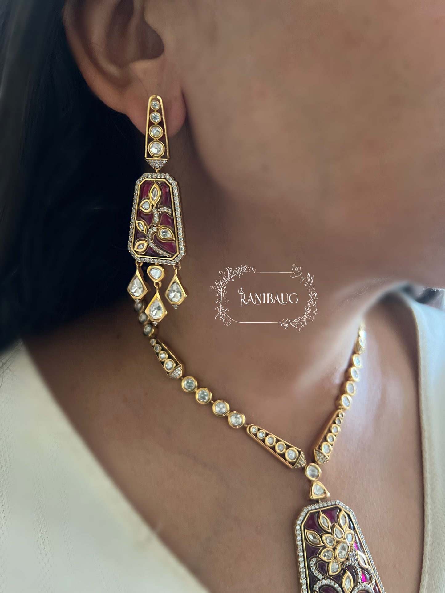 Rajeshwari Polki Kundan Gold Finish Necklace Set By Ranibaug Floral Meenakari | 2025 2026