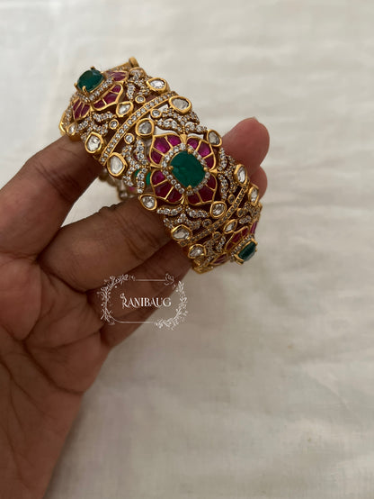Rajeshwari Rich Gold Finish Polki Kundan Studded Designer Indian Traditional Bangle By Ranibaug