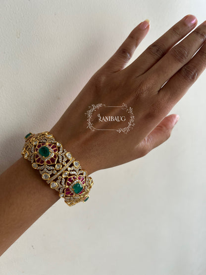 Rajeshwari Rich Gold Finish Polki Kundan Studded Designer Indian Traditional Bangle By Ranibaug