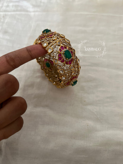 Rajeshwari Rich Gold Finish Polki Kundan Studded Designer Indian Traditional Bangle By Ranibaug