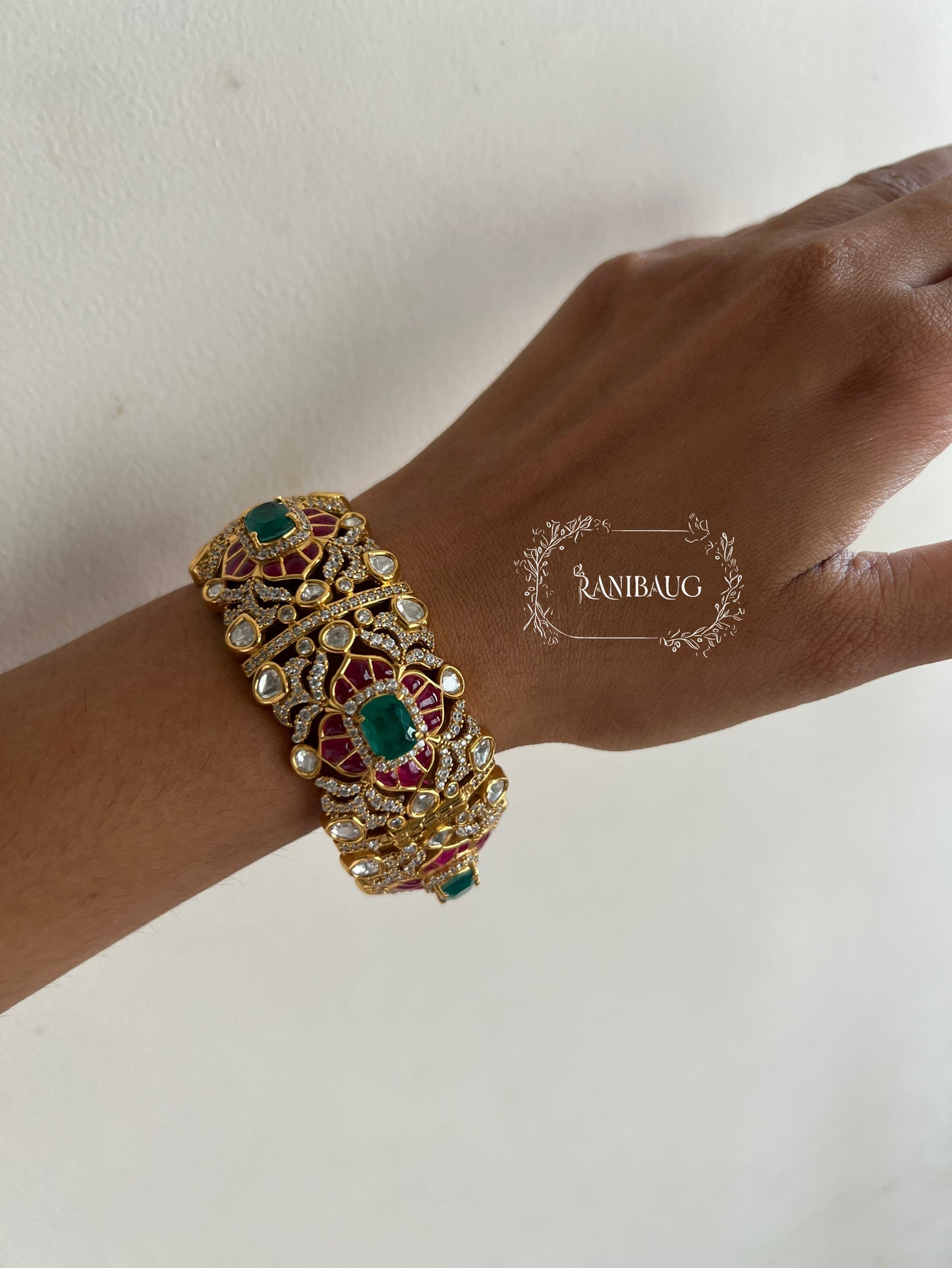 Rajeshwari Rich Gold Finish Polki Kundan Studded Designer Indian Traditional Bangle By Ranibaug