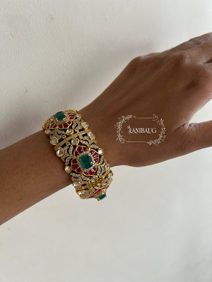 Rajeshwari Rich Gold Finish Polki Kundan Studded Designer Indian Traditional Bangle By Ranibaug