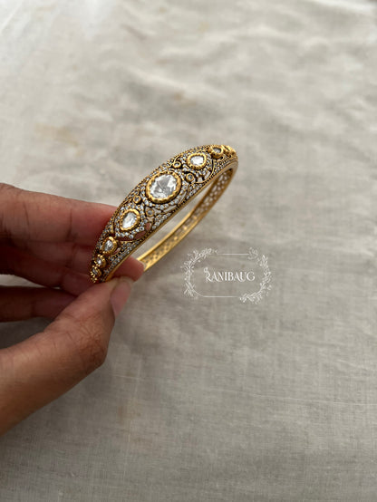 Rajgiri Gold Finish Polki Studded Zirconia Stones Adorned Royal Bracelet By Ranibaug