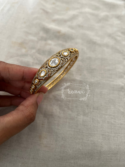 Rajgiri Gold Finish Polki Studded Zirconia Stones Adorned Royal Bracelet By Ranibaug