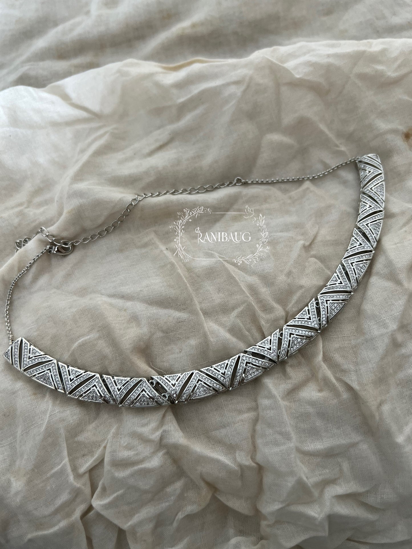 Raji Geometric Triangle Motif Diamond Necklace Set By Ranibaug