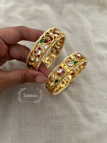 Raji Traditional Gold Finish Floral Vine Kundan Studded Heritage With Tiny Pearls Outlining By Ranibaug