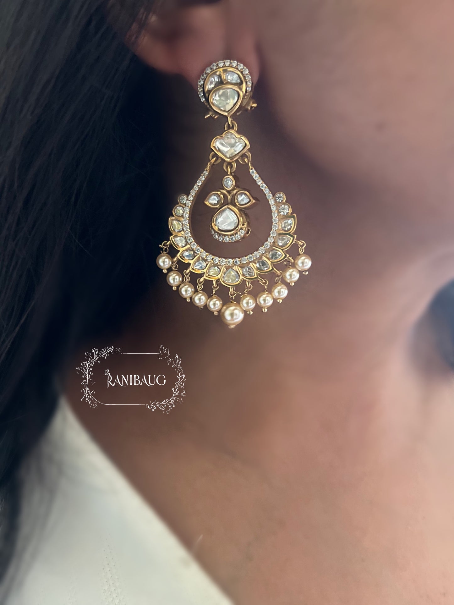 Rajkumari Traditional Polki Drop Earrings by Ranibaug