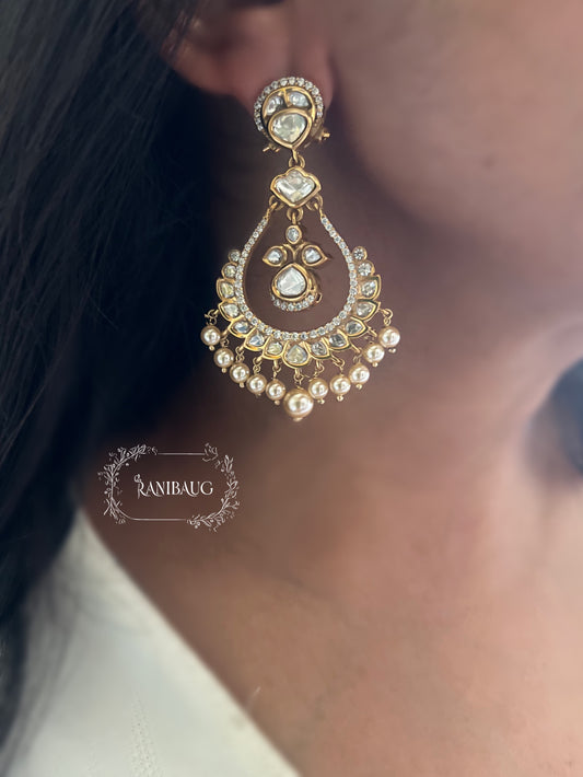 Rajkumari Traditional Polki Drop Earrings by Ranibaug