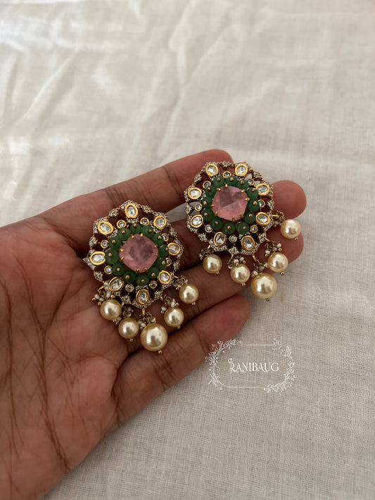 Rajnandini Polki Pearl Traditional Festive Ear Studs By Ranibaug