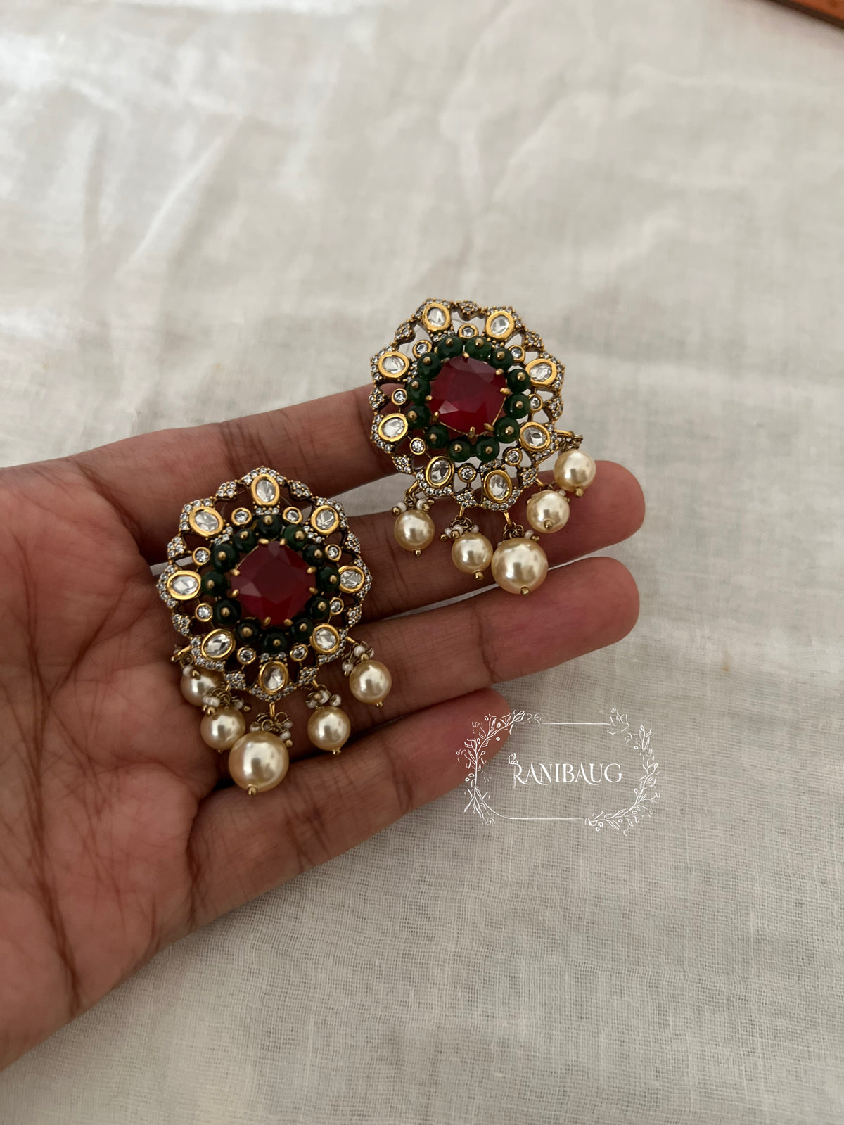 Rajnandini Polki Pearl Traditional Festive Ear Studs By Ranibaug