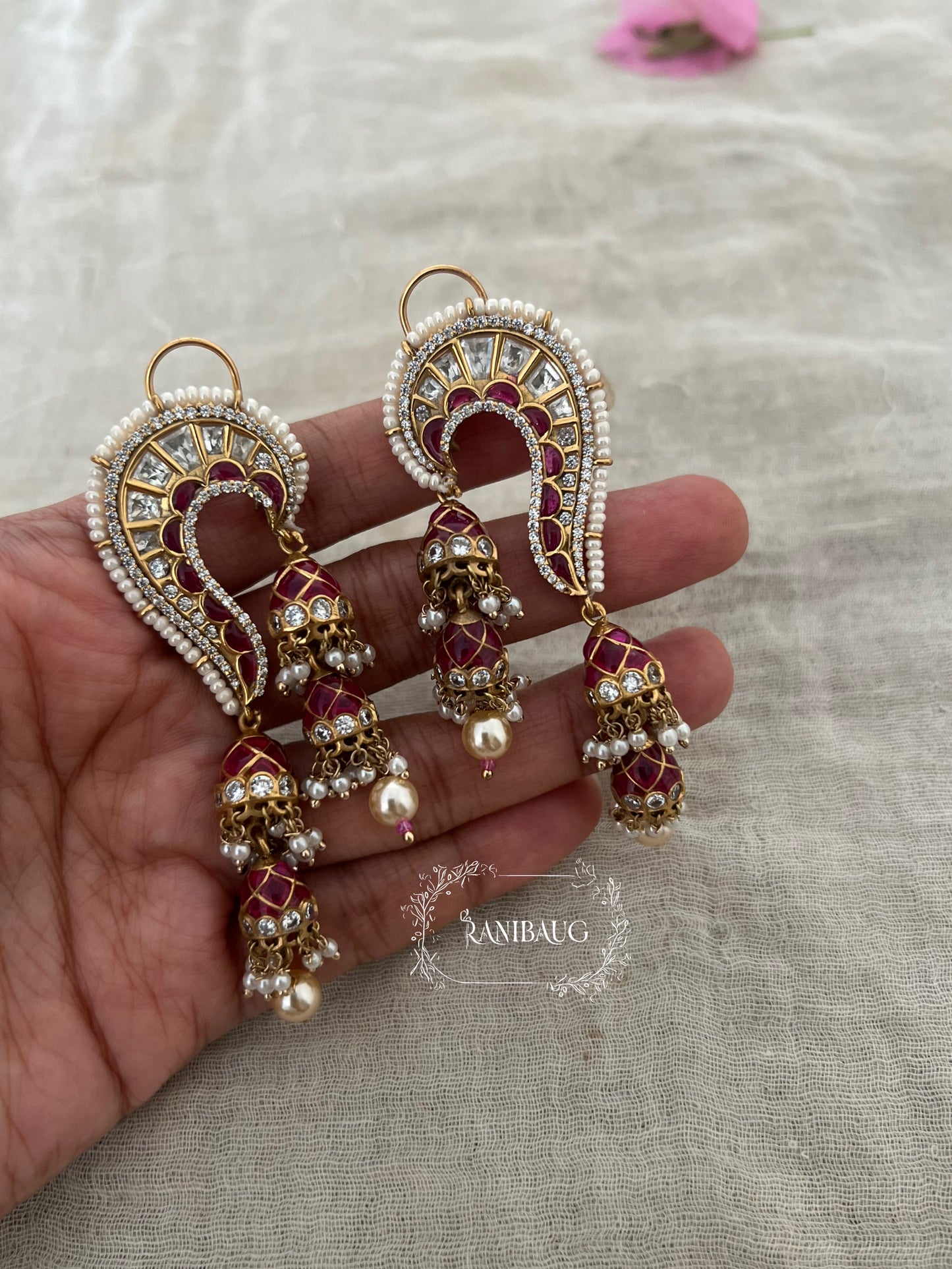 Rajnartaki Kundan Designer Gold Finish Dangle Motif Traditional Earrings By Ranibaug