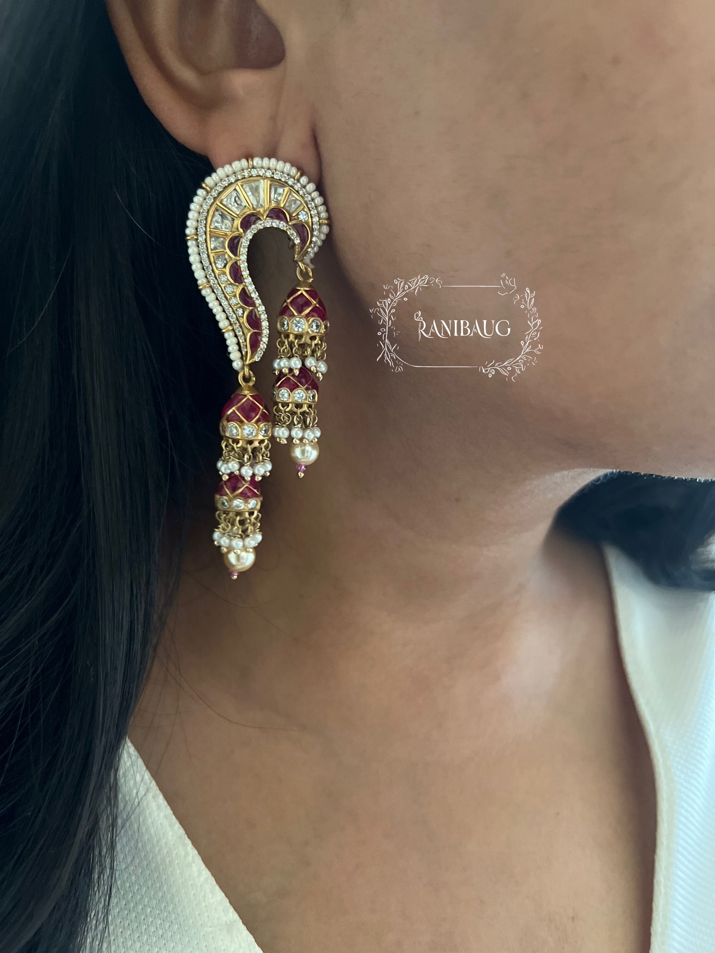 Rajnartaki Kundan Designer Gold Finish Dangle Motif Traditional Earrings By Ranibaug