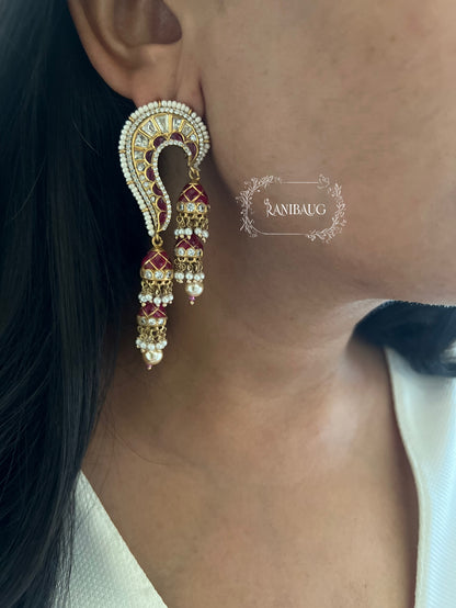 Rajnartaki Kundan Designer Gold Finish Dangle Motif Traditional Earrings By Ranibaug