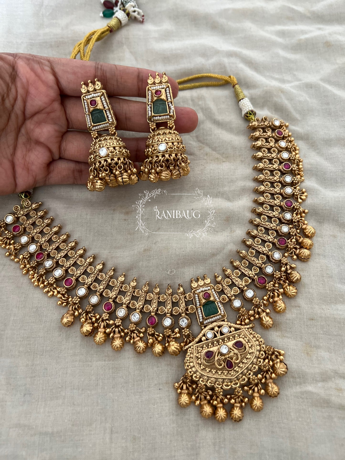 Rajputana Gold Finish Beaded Royal Rajputana Poshak Heritage Jewellery Set By Ranibaug