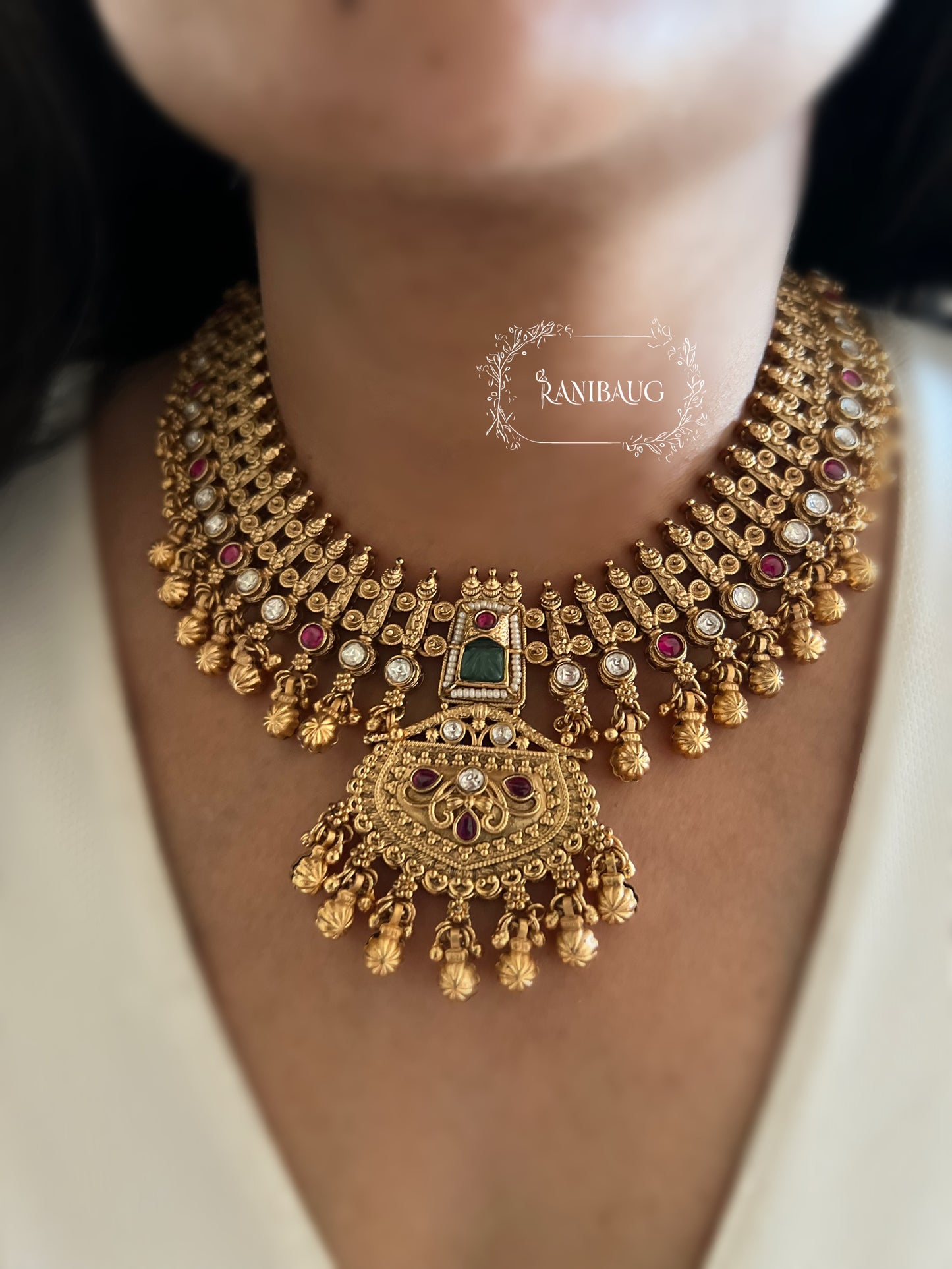 Rajputana Gold Finish Beaded Royal Rajputana Poshak Heritage Jewellery Set By Ranibaug
