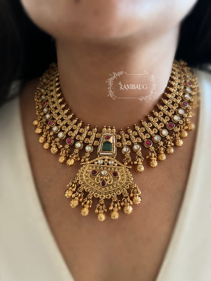 Rajputana Gold Finish Beaded Royal Rajputana Poshak Heritage Jewellery Set By Ranibaug