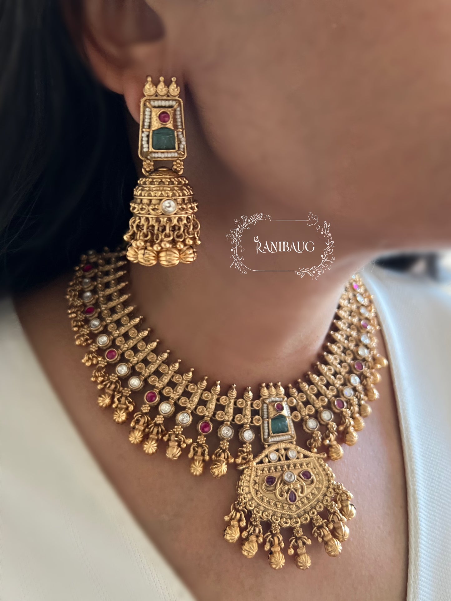 Rajputana Gold Finish Beaded Royal Rajputana Poshak Heritage Jewellery Set By Ranibaug