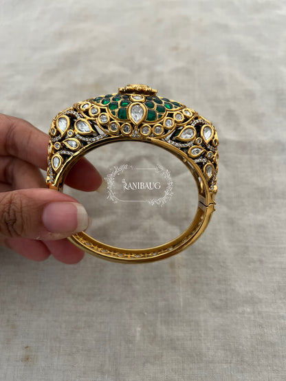 Rajrani Gold Finish Polki Studded Floral Designer Enamel Work Royal Bangle Jewelry By Ranibaug