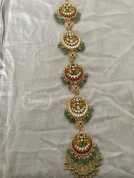 Rajrani Kundan Meenakari Beaded Gold Finish Choti Hair Accessory By Ranibaug