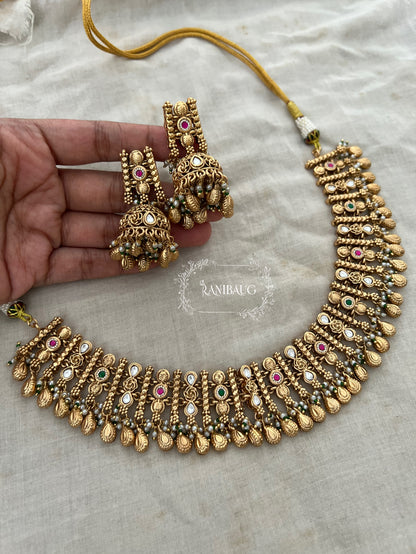 Rajsi Structured Kundan Studded Gold Finsh Beaded Choker Set By Ranibaug