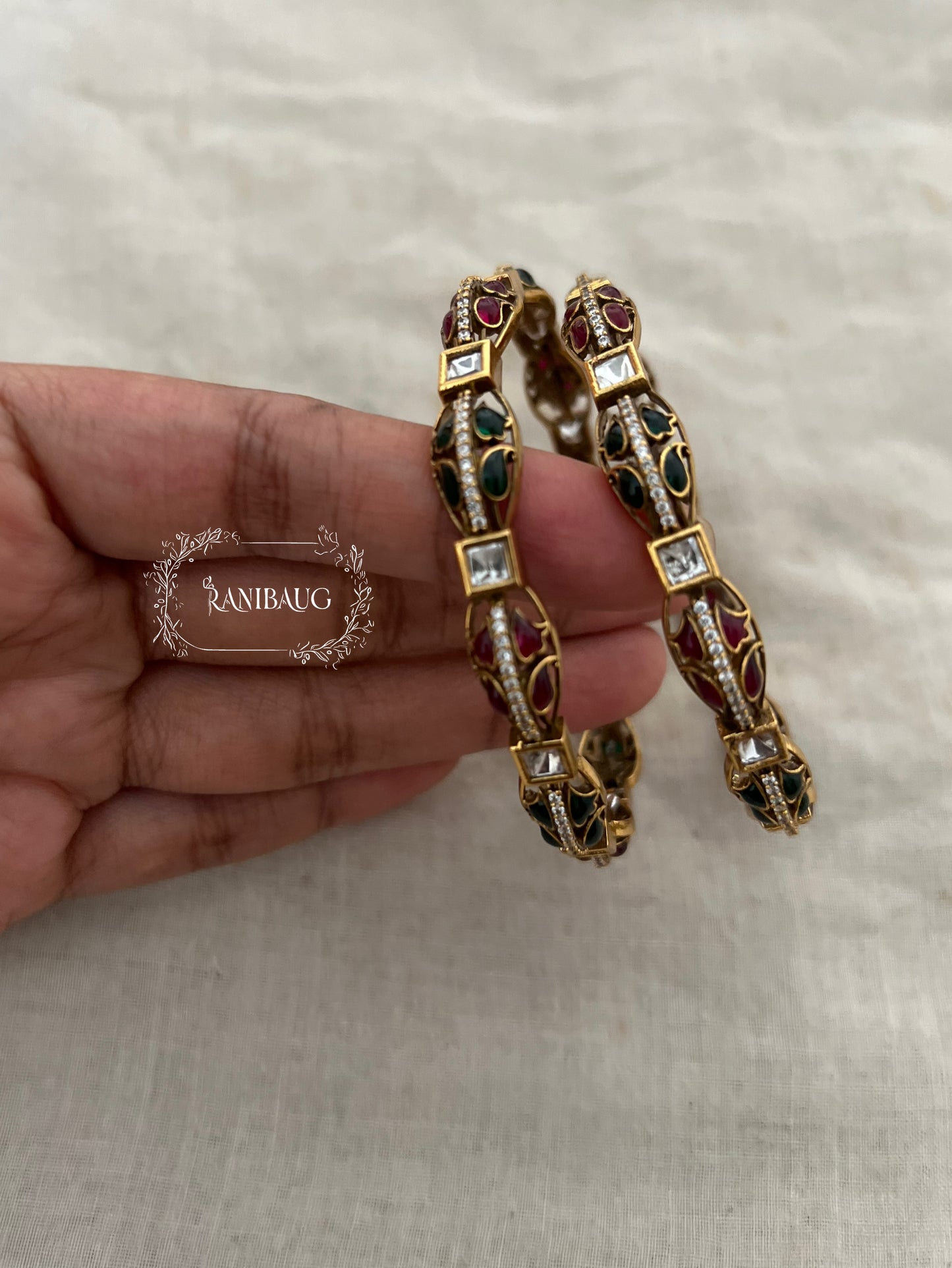 Rajvani Victorian Finish Enamel Polki Kundan Festive Bangles By Ranibaug