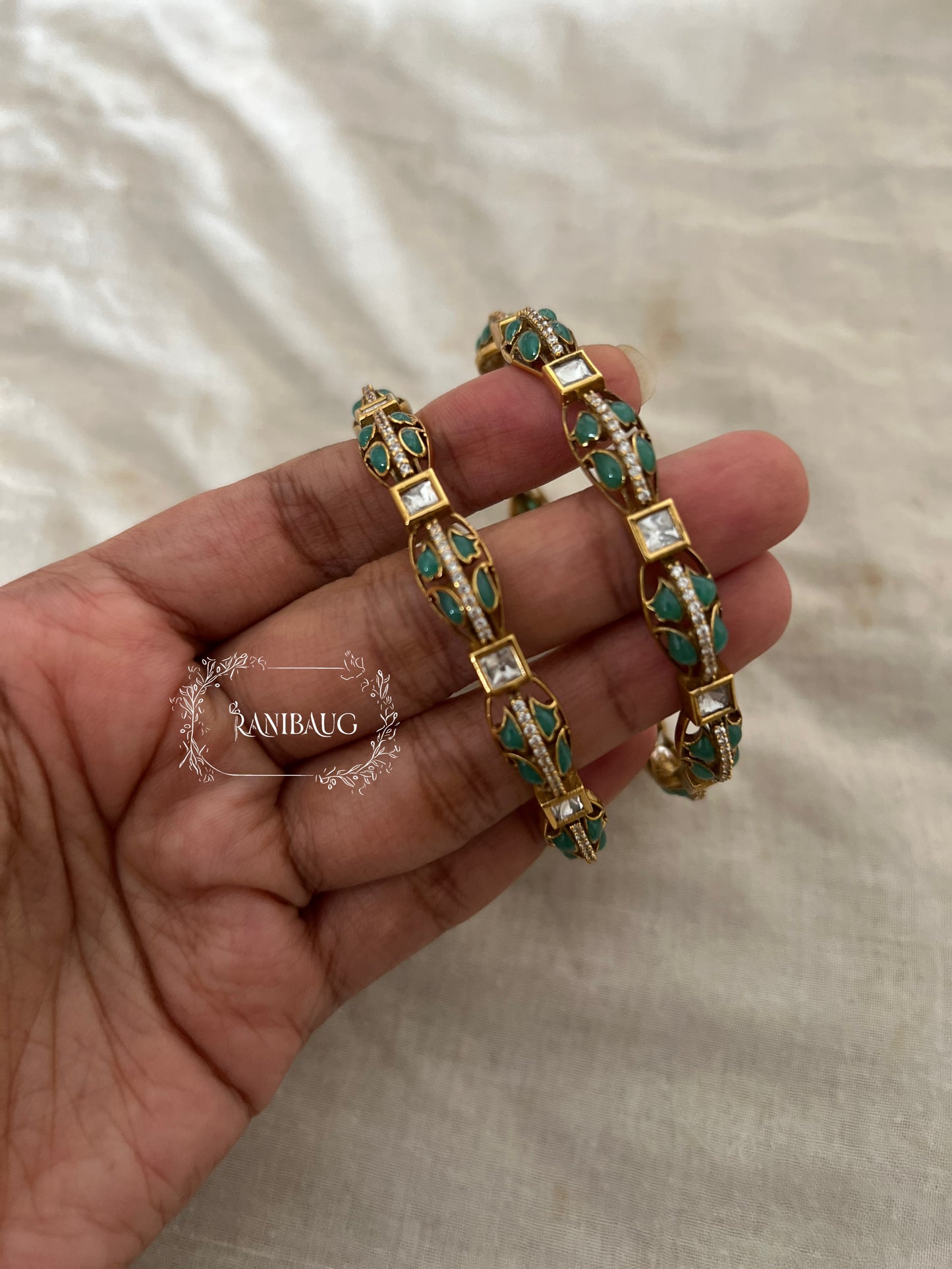 Rajvani Victorian Finish Enamel Polki Kundan Festive Bangles By Ranibaug