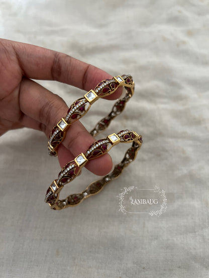 Rajvani Victorian Finish Enamel Polki Kundan Festive Bangles By Ranibaug