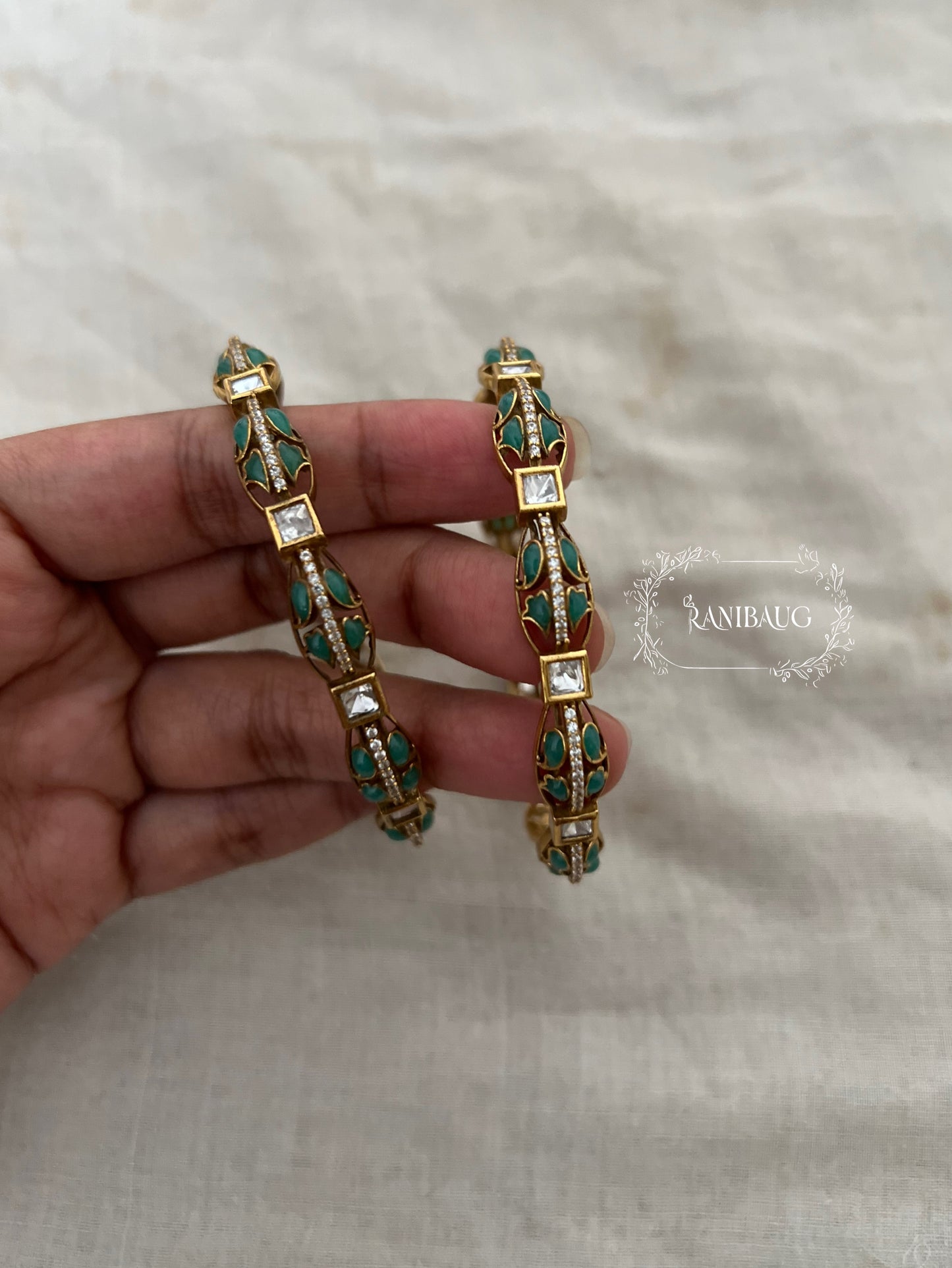 Rajvani Victorian Finish Enamel Polki Kundan Festive Bangles By Ranibaug