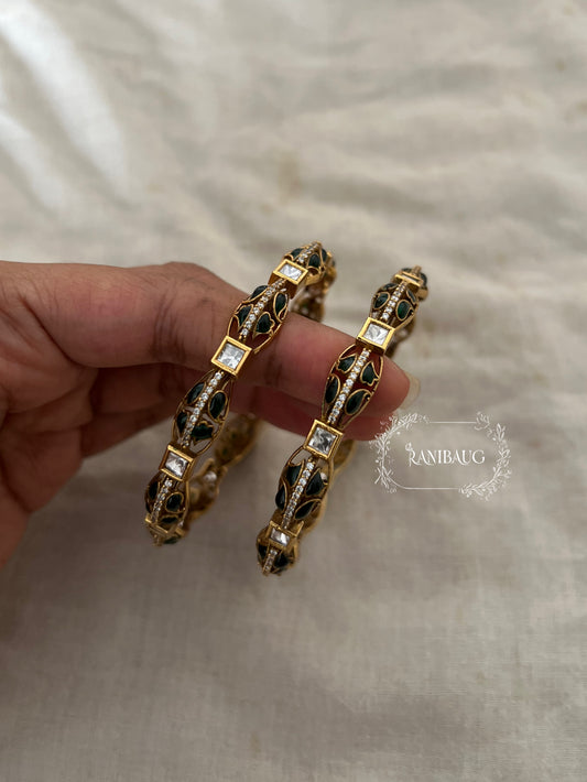 Rajvani Victorian Finish Enamel Polki Kundan Festive Bangles By Ranibaug