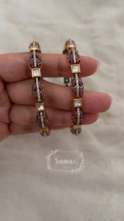 Rajvani Victorian Finish Enamel Polki Kundan Festive Bangles By Ranibaug