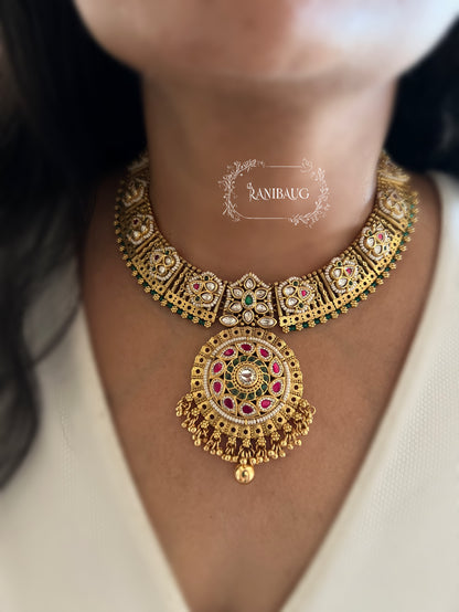 Rajvanshi Matt Gold Finish Kundan Studded Heritage South Temple Jewellery By Ranibaug
